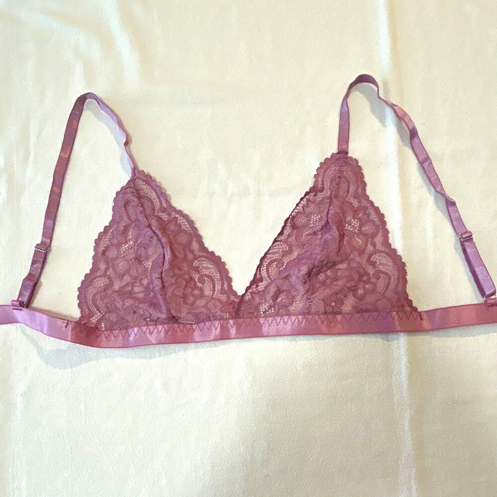 Women’s Wireless Sheer Floral Lace Bralette Purple S Hook & Eye Adjustable 0265
